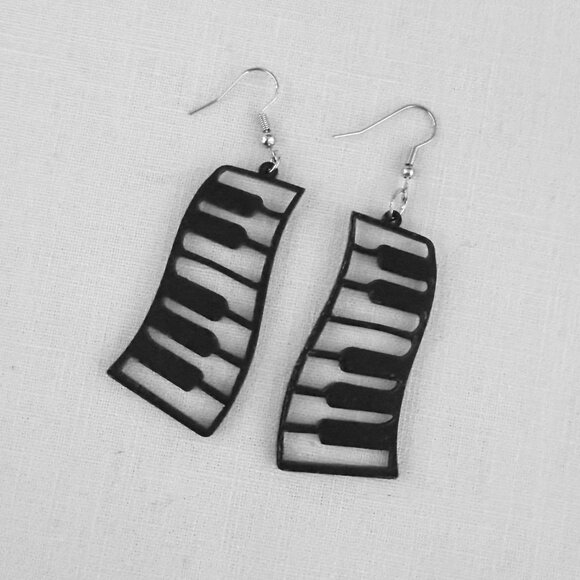 Piano Keyboard Earrings Black Acrylic Music Dangle Earrings - Picture 7 of 8